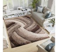 B&Q Rug Modern Soft Swirl Hand-Carved Shiny Shimmer Polyester Shaggy Bronze 80x150cm