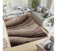 B&Q Serdim Shaggy Rug – Modern Soft Waves, Hand-Carved Shimmer Polyester, Bronze 80×150 cm