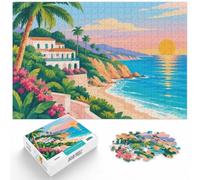 California Spanish Beach House Pastel Sunset Jigsaw Puzzle, 1000 Piece | For winter days with time to puzzle: Adult jigsaw puzzle with 1000 pieces offers a longer activity for the holidays.