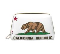California State Flag Leather Hand-Held Zipper Makeup Bag Storage Bag for Miscellaneous Items Pen Case