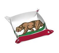 California State Flag Print Leather Valet Tray For Women,Travel Organizer, Trinket Jewelry Cosmetic Organizer Tray