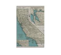 California State MAP - Vintage Map of California - Antique Map Print, Historical Wall Art, Living Ro Poster Canvas Poster Bedroom Decor Sports Landscape Office Room Decor Gift 08x12inch(20x30cm)