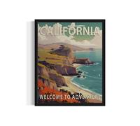 California State Scenery Poster Art Print, Retro States Landscape Wall art Decor, Adventure Mountain and Scenery Painting for Bedroom, Living Room 42 (California, 8 x 10 inches, Unframed)