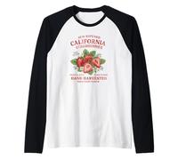 California Strawberries Farm Fresh State Fruit Distressed Raglan Baseball Tee