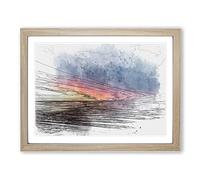 California Sunset In Abstract Modern Art Framed Print | A2 Oak Framed Wall Art | Ready to Hang | Abstract Landscape Picture | Living Room Bedroom Lounge Office
