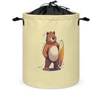 California Surf Bear Laundry Basket with Drawstring Collapsible Clothes Hamper Bag for Bedroom Bathroom