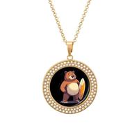 California Surf Bear Multicolored Diamond Necklace Dainty Round Pendants Jewelry for Women Golden-style
