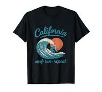 California Surf Sun Repeat State Pride Wave Graphic T-Shirt