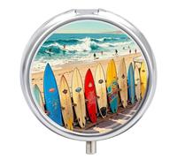 California Surfboards Pill Box 3-Compartment Travel Pill Organizer Portable Round Medicine Case with Mirror Design for Vitamins, Jewelry & Essentials Durable Pocket Pillbox for Purse, Camping