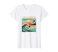 California Surfer on Waves Sunset Graphic Value Graphic T-Shirt, Women, White, L