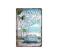 California Surfer Welcome to The Beach Surfing Surf Van Surfboard Vintage Tin Sign Home Bar Kitchen Restaurant Wall Farm Yard Signs Outdoor Patio, Lawn & Garden SignPlaque Signs 12x8inch