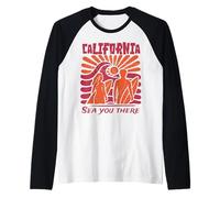 California Surfing Beach s Vintage Seaside Sunset Raglan Baseball Tee