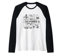 California USA State Symbols Vintage Souvenir Cute Doodle Raglan Baseball Tee
