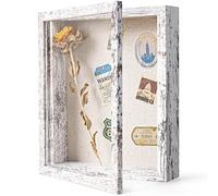 Califortree 8x10 Shadow Box Frame with Linen Back - Real Glass, Push Pins Included, Sturdy Rustic Memory Display Case, Fits 6.8x8.8 Inserts, Distressed White