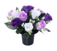Caliko 25cm Grave Flower Pots Improved Design | Artificial Flowers for Graves in Pots | 12 Head Purple Ivory Cemetery Decorative Artificial Flowers for Christmas & Grave decoration | Grave Ornaments.