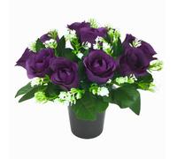 Caliko 25cm Grave Flower Pots with Improved Design | Artificial Flowers for Graves in Pots | 12 Head Blue Cemetery Decorative Artificial Flowers for Christmas & Grave decoration.