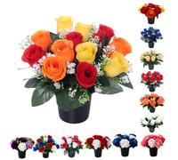 Caliko 25cm Grave Flower Pots with Improved Design | Artificial Flowers for Graves in Pots | 12 Head Multi Color Cemetery Decorative Artificial Flowers for Christmas & Grave decoration.