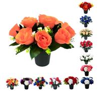 Caliko 25cm Grave Flower Pots with Improved Design | Artificial Flowers for Graves in Pots | 12 Head Orange Cemetery Decorative Artificial Flowers for Christmas & Grave decoration.
