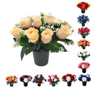 Caliko 25cm Grave Flower Pots with Improved Design | Artificial Flowers for Graves in Pots | 12 Head Peach Cemetery Decorative Artificial Flowers for Christmas & Grave decoration.