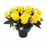 Caliko - Artificial Flowers for Graves - 12 Head Yellow Flower Pots | Perfect for Enhancing Memorial & Cemetery Decor | Improved Design for Funeral Elegance and Lasting Tribute.