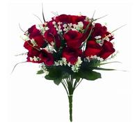 Caliko Exquisite 25-Head Red Artificial Roses Bouquet Rose Petals | 43cm Grass Bush with Gyp & Foliage Perfect for Valentine's, Weddings & Home Décor | Each Lifelike Single Stem Rose.