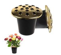Caliko- Grave Flower Holders Set of 2, Memorial Grave Pots with Gold Lids, Strong Plastic Flower Pots for Graves Insert in Grave-side, Memorial Pots for Graves Decorations. (Pack of 2)