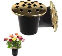 Caliko- Grave Flower Holders Set of 2, Memorial Grave Pots with Gold Lids, Strong Plastic Flower Pots for Graves Insert in Grave-side, Memorial Pots for Graves Decorations. (Pack of 2)