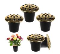 Caliko- Grave Flower Holders Set of 5, Memorial Grave Pots with Gold Lids, Strong Plastic Flower Pots for Graves Insert in Grave-side, Memorial Pots for Graves Decorations. (Pack of 5)
