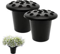 Caliko-Grave Flower Holders with lid pack of 2 Black, Memorial Vases for Graves Strong Plastic Grave Flower Pots Insert in Grave-side, Grave Vase for Grave Decorations