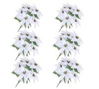 Caliko Pack of 6 White Poinsettia Artificial Flowers Snow-Kissed Bushes 34cm 7 Heads of Silken Blooms for a White Christmas Poinsettia Wonderland - Your Signature Xmas Elegance.