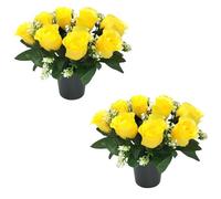 Caliko - Set of 2 Artificial Flowers for Graves 25cm | 12 Head Yellow Grave Flower Pots | Perfect for Enhancing Memorial & Cemetery Decor | Improved Design for Funeral Elegance & Lasting Tribute.