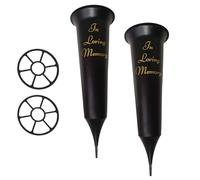 Caliko Set of 2 In Loving Memory Grave Vases -Strong Plastic Grave Ornaments in Black Colour, Grave Side Flower Holders and grave vases with spike for Fresh or Artificial Flowers.