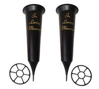 Caliko Set of 2 In Loving Memory Grave Vases -Strong Plastic Grave Ornaments in Black Colour, Grave Side Flower Holders and grave vases with spike for Fresh or Artificial Flowers.