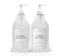 Calindiana Modern Farmhouse Liquid Laundry Detergent and Fabric Softener Dispenser for Laundry Room Decor and Organization, PET Plastic Landry Soap Containers with Water Resistant Labels, Clear 64oz