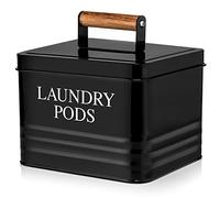 Calindiana Modern Farmhouse Metal Laundry Pods Holder Container with Lid for Laundry Room Decor and Accessories and Space Saving Laundry Room Organization and Storage, Holds 81 Laundry Pods, Black