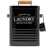 Calindiana Modern Farmhouse Metal Laundry Soap Dispenser Container Holder with Scoop for Laundry Room Decor and Space Saving Laundry Room Organization and Storage, Laundry Powder Container, Black