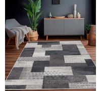 Calinline Modern Geometric Patchwork Indoor Area Rug for Living Room, Charcoal 200x300 cm Large Bedroom Rug Rockwood Collection Hardwood Floors Decor, Grey Carpet for Office Entryway Dining Room