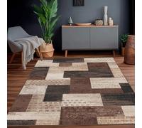 Calinline Modern Geometric Patchwork Indoor Area Rug for Living Room, Chocolate 200x300 cm Large Bedroom Rug Rockwood Collection Hardwood Floors Decor, Brown Carpet for Office Entryway Dining Room