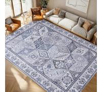 Calinline Vintage Area Rugs for Bedroom, 80x150 cm Retro Diamond Carpets for Living Room, Machine Washable Rug, Non Slip Low Pile Rug for Kitchen, Dining Room, Hallway, Office, Blue