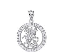 CaliRoseJewelry Sterling Silver Saint George Pray for Us Round Charm Pendant