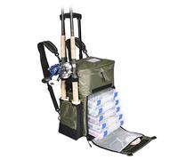 Calissa Offshore Rolling Tackle Box with Wheels, Waterproof Fishing Backpack with Rod Holders Storage Bag Roller Fishing Tackle Box with Tackle Trays - Fisherman Gifts for Men