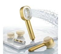 CALISTOUK 3 in 1 Shower Head with Filter for Hard Water, High Pressure Spa Massage Set Purifying Shower Head with Detachable Brushes, Softens Water for Skin & Hair (Gold)