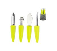 CALITEK 4 Piece Fruit Tool Set Stainless Steel Blades Dishwasher Safe Yellow - Yellow - 1 - Stainless Steel