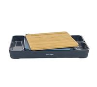 Calitek Chopping Board Set 1 Bamboo and 1 BPA Free Plastic Cutting Board with Stand and Storage for Multipurpose Use Ideal for Meat Vegetables Fruit Bread or Cheese Board (Blue)
