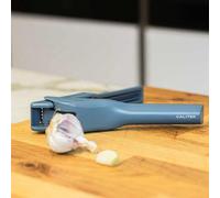 Calitek Garlic Press and Slicer 2 in 1 Garlic Mincer Crusher Slicer Easy to Us Easy to Clean Dishwasher Safe with Cleaning Brush Stainless Steel Blades (Blue)