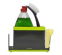 CALITEK Sink Caddy Washing Up Organiser for Sponge Brush Storage Tidy with Removable Drip Tray (Grey/Green)