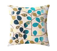CaliTime 1PC Cushion Covers for Couch Sofa Home Decoration Luxury Chenille Cute Leaves Both Sides 40cm x 40cm Ecru Teal Grey