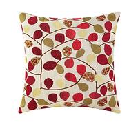 CaliTime 1PC Cushion Covers Shell for Couch Sofa Home Decoration Luxury Chenille Cute Leaves Both Sides 50cm x 50cm Ecru Red