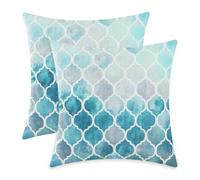 CaliTime Cozy Sofa Bed Cushion Covers Hand Painted Colorful Geometric Pattern 55x55cm, 2-Pack Grey Turquoise
