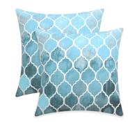 CaliTime Cozy Sofa Bed Cushion Covers Hand Painted Colorful with Geometric Pattern 45 x 45 cm, 2-Pack Sky Blue (Smoke Blue)